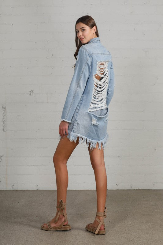 HEAVY BODY DESTROYED SHIRT DRESS