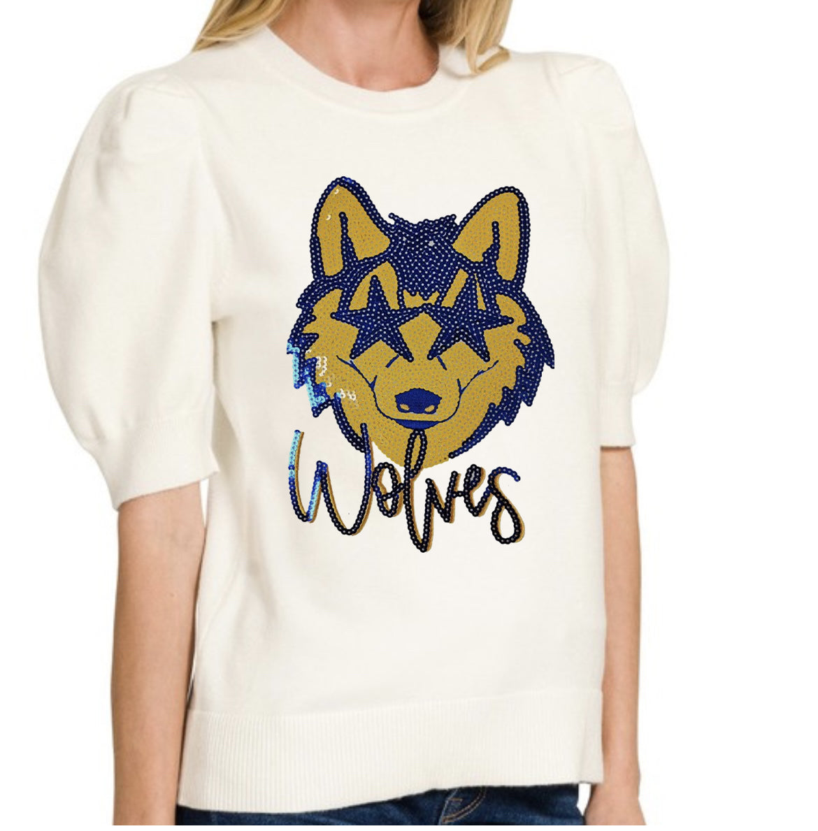 Wolves Sequin Puff Sweater