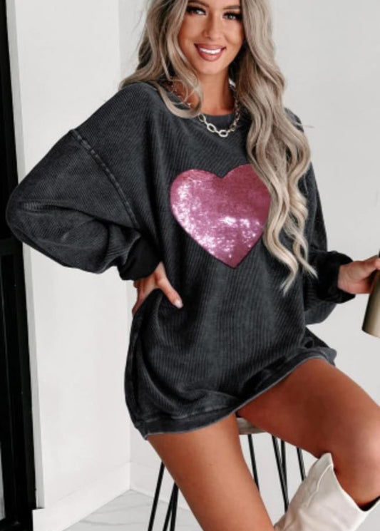 Sequin Heart Lightweight Sweatshirt