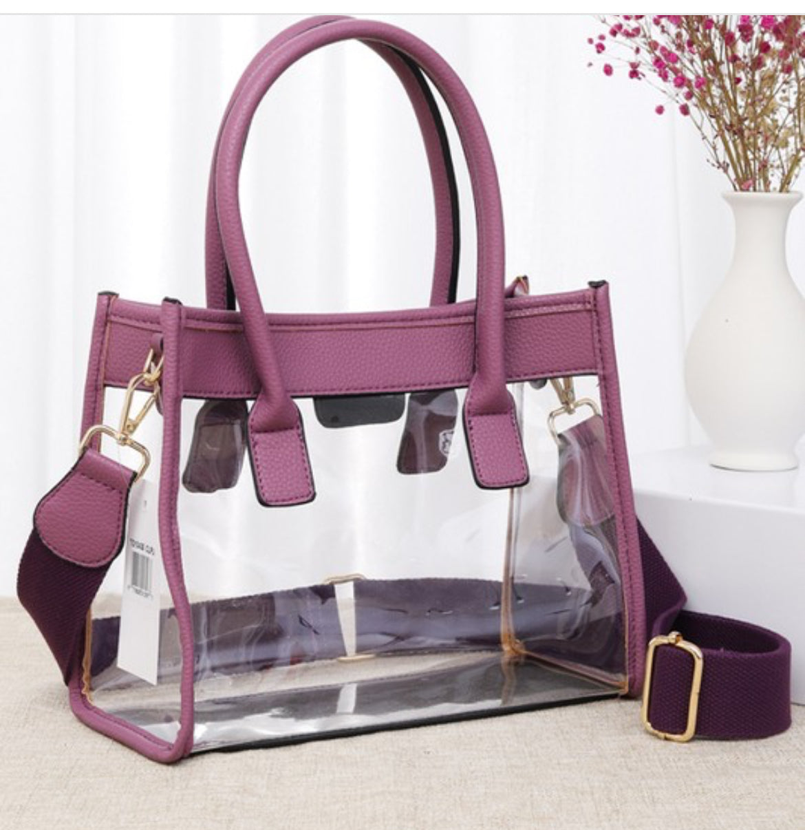 Color Trim Clear Hand Bag Purse