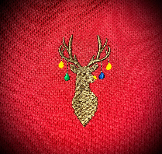 Men’s Christmas Embroidered  Deer Polo Red