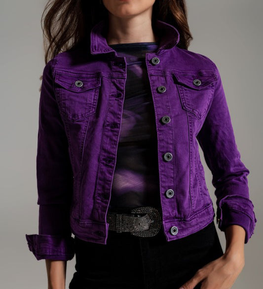 SLIM DENIM TRUCKER JACKET IN PURPLE