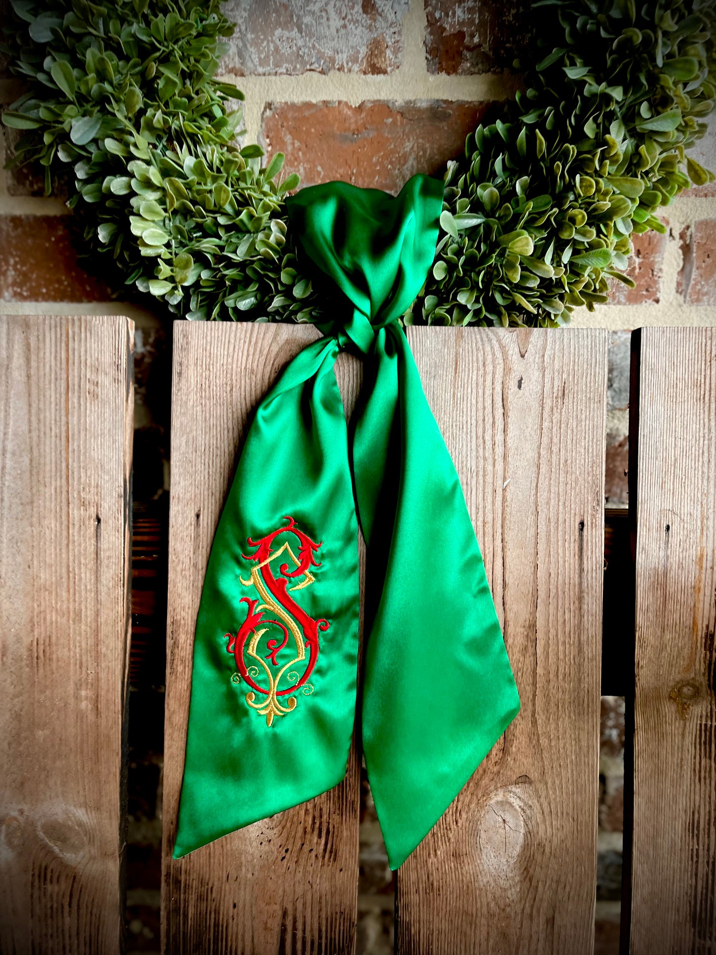 Green Satin Christmas Wreath Sash