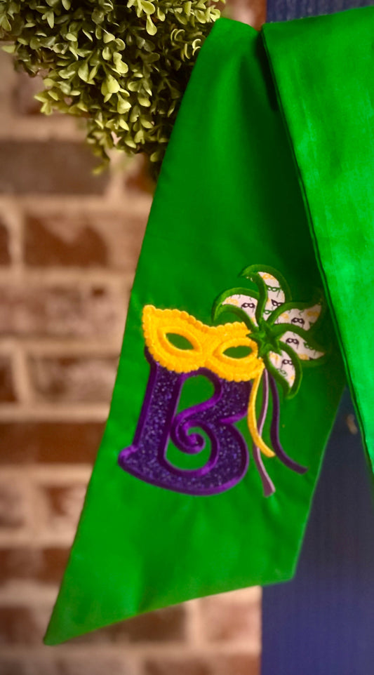 Mardi Gras Sash Kelly Green with Initial