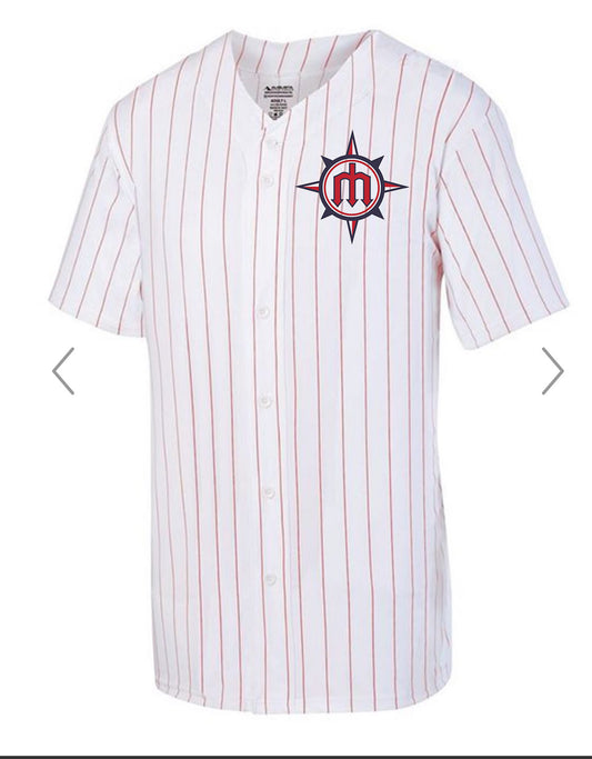 Mariners Red Pinstripe Baseball jersey with Sequin Baseball and Bat