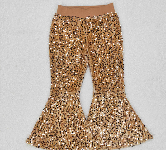 Girls Gold Sequin Bell Bottom Pants