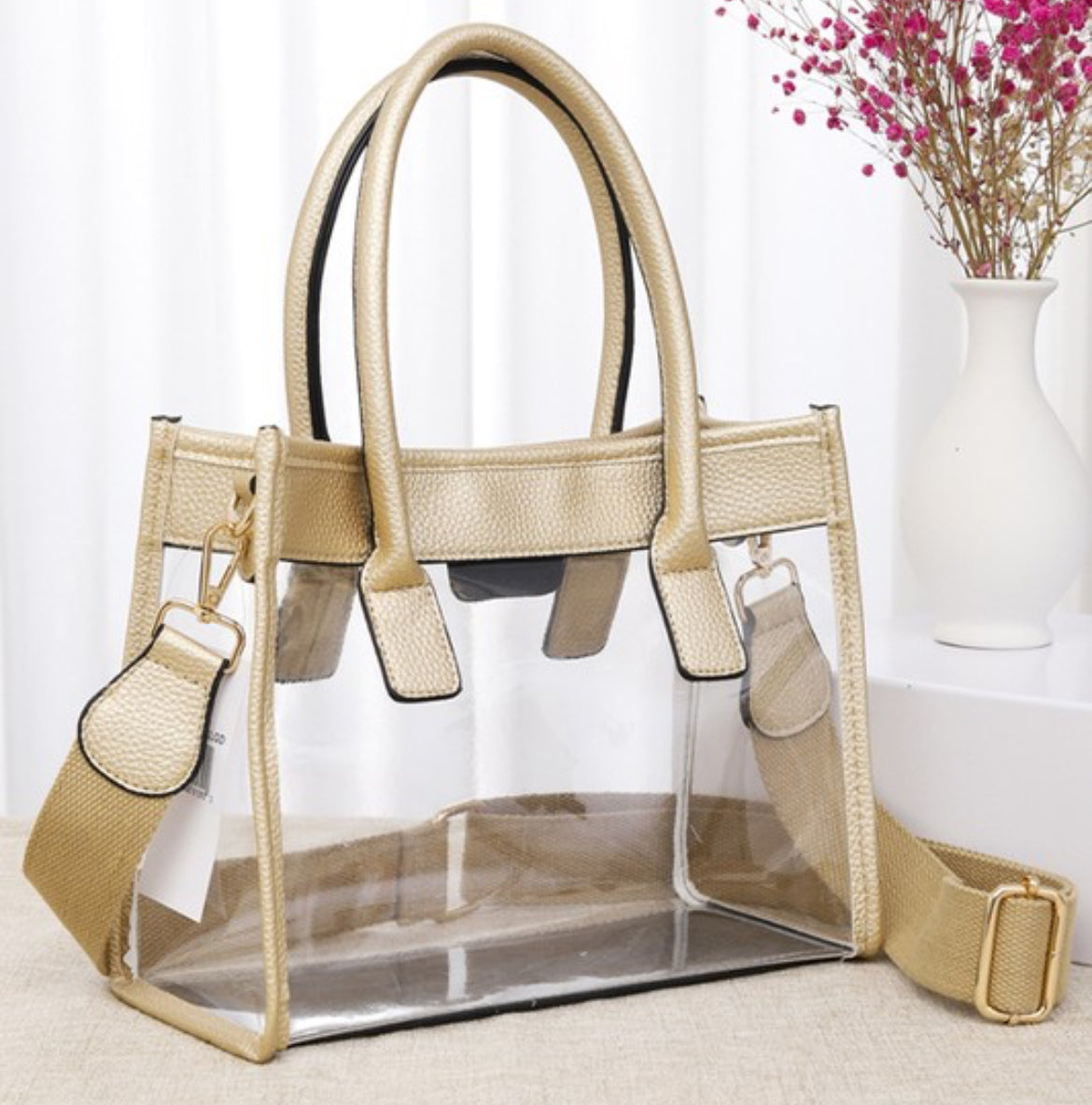 Color Trim Clear Hand Bag Purse