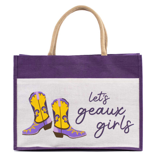 Let's Geaux Girls Jute Pocket Tote