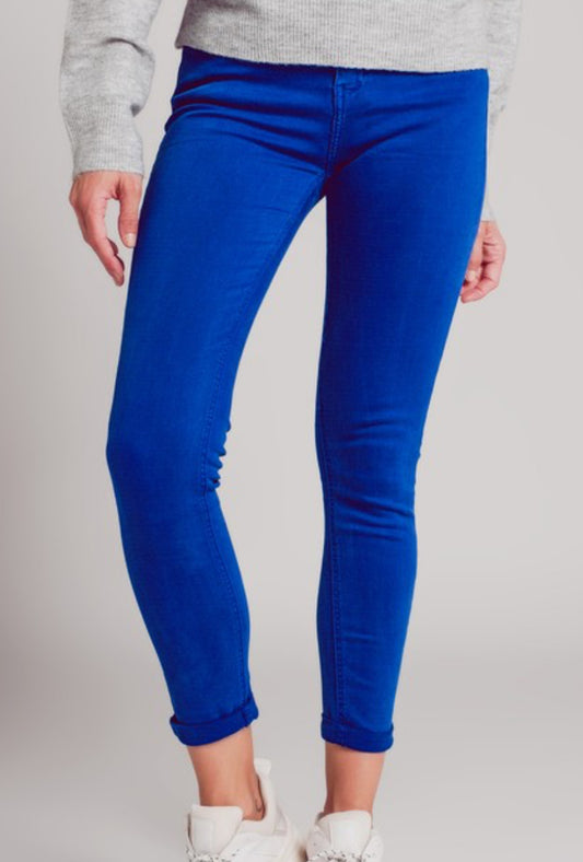 High Waisted Skinny Jeans in Electric Blue