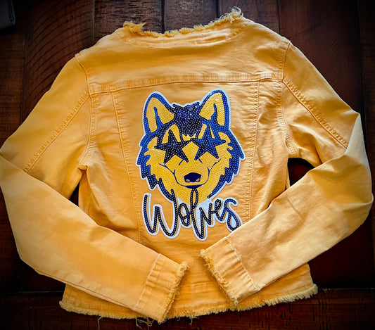 Wolves Sequin Frayed Edge Denim Jacket