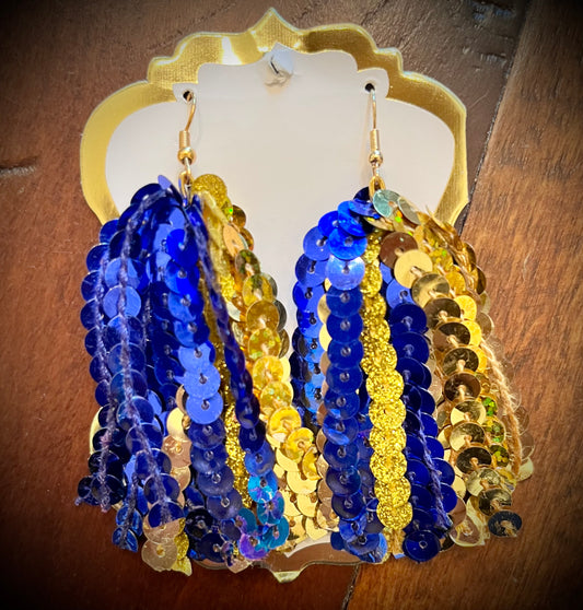 Royal Blue and Gold Game Day Sequin Earrings