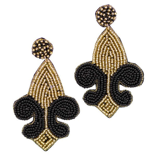 Gameday Fleur de Lis Beaded Beaded Earrings