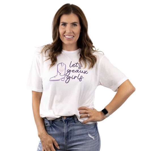 Let's Geaux Girls Glitter Crew Neck T-Shirt