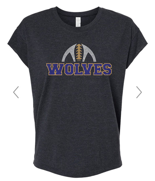 Wolves Football RHINESTONE Triblend Muscle Tee