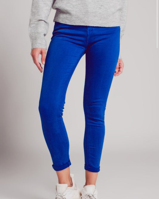 High waisted skinny jeans in electric blue
