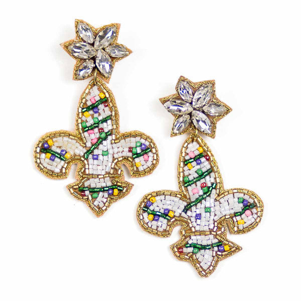 Festive Fleur De Lis Beaded Earrings