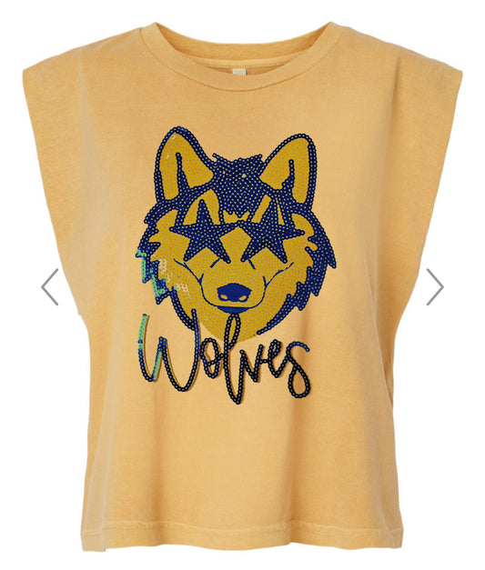 Women’s Sequin Wolf Muscle Tee