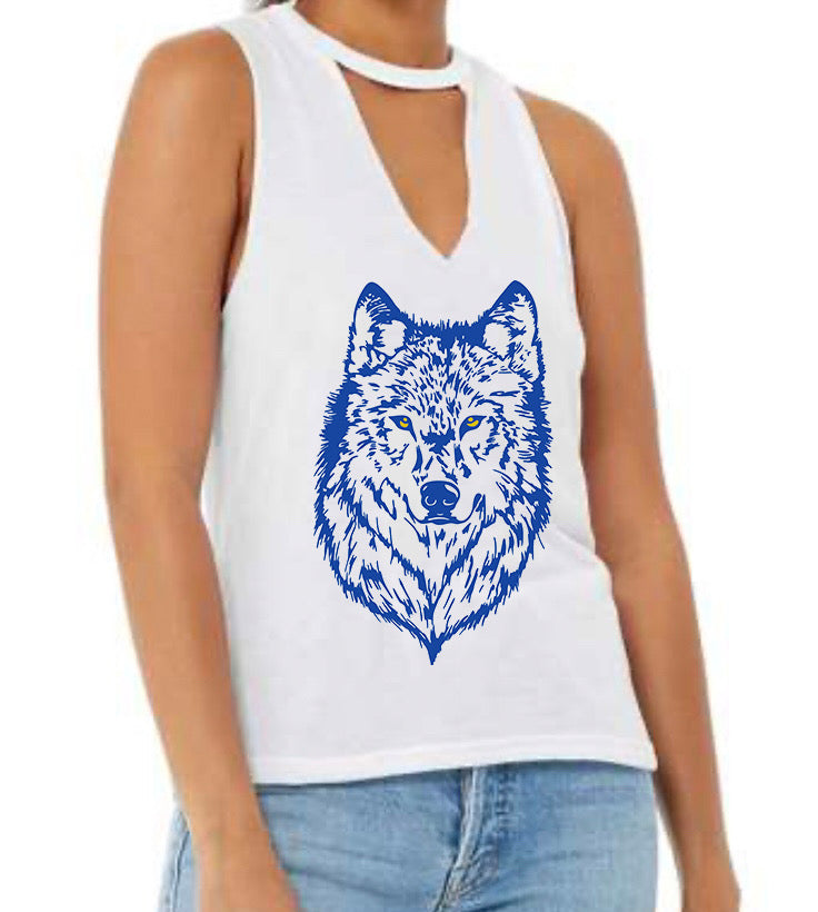 Wolf Women's Flowy Cut Neck Tank