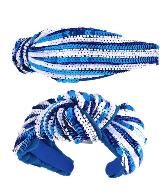 Royal Blue and White Sequin Headband