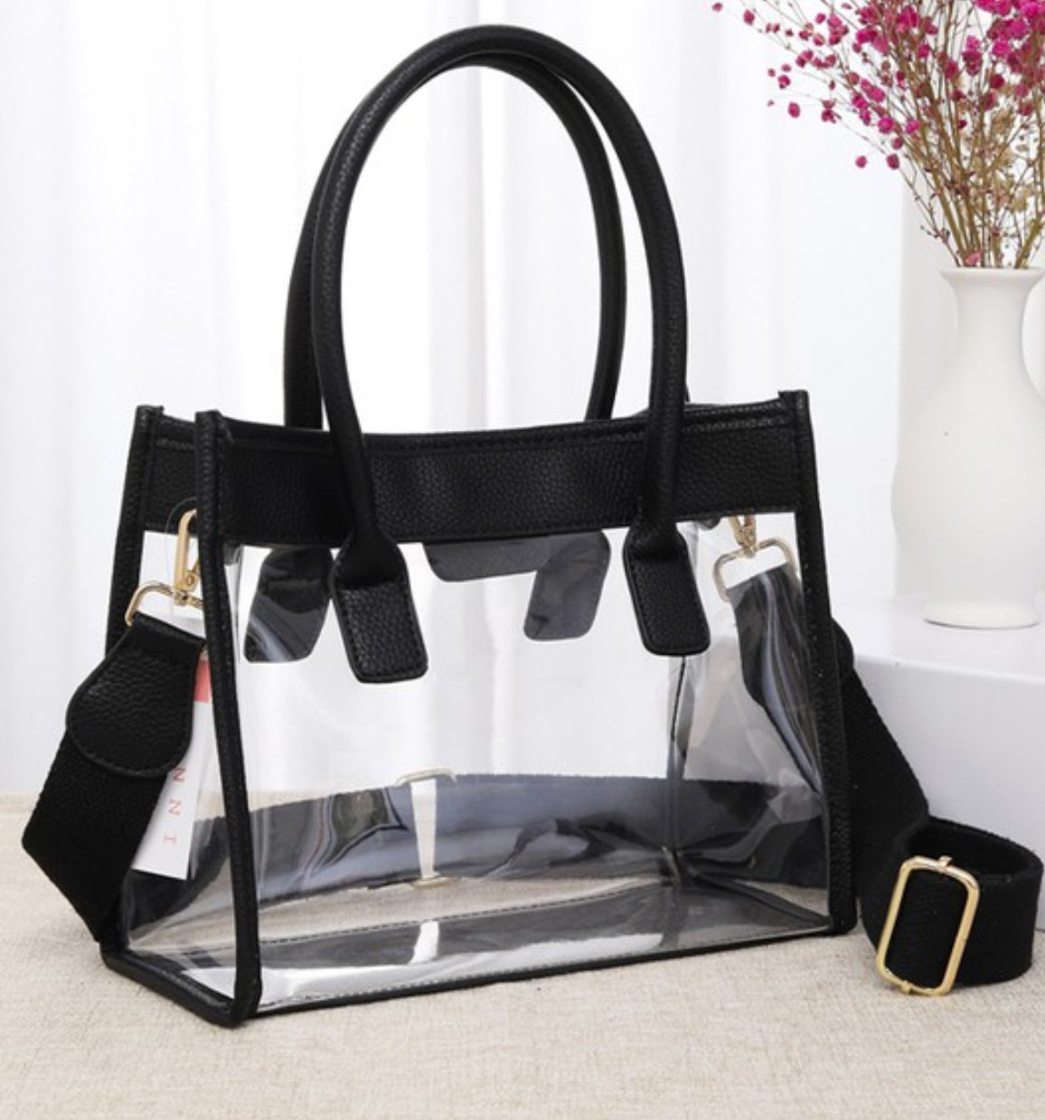 Color Trim Clear Hand Bag Purse