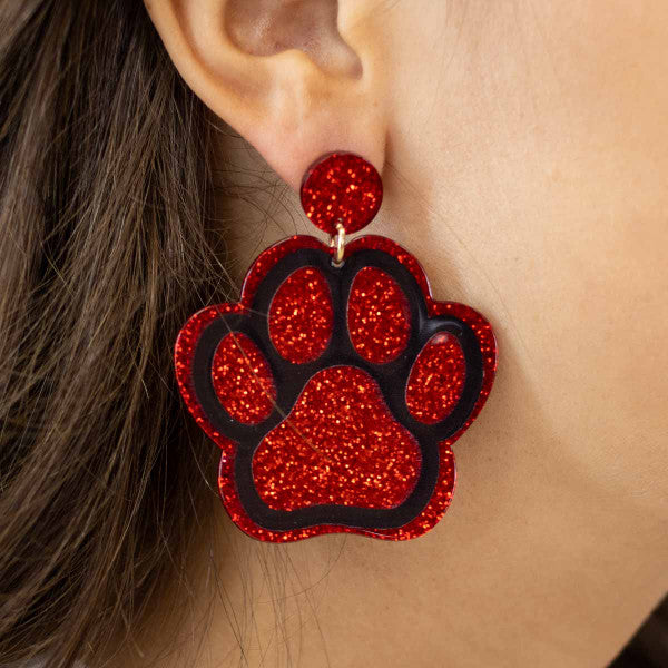 Paw Print Acetate Earrings in Red/Black