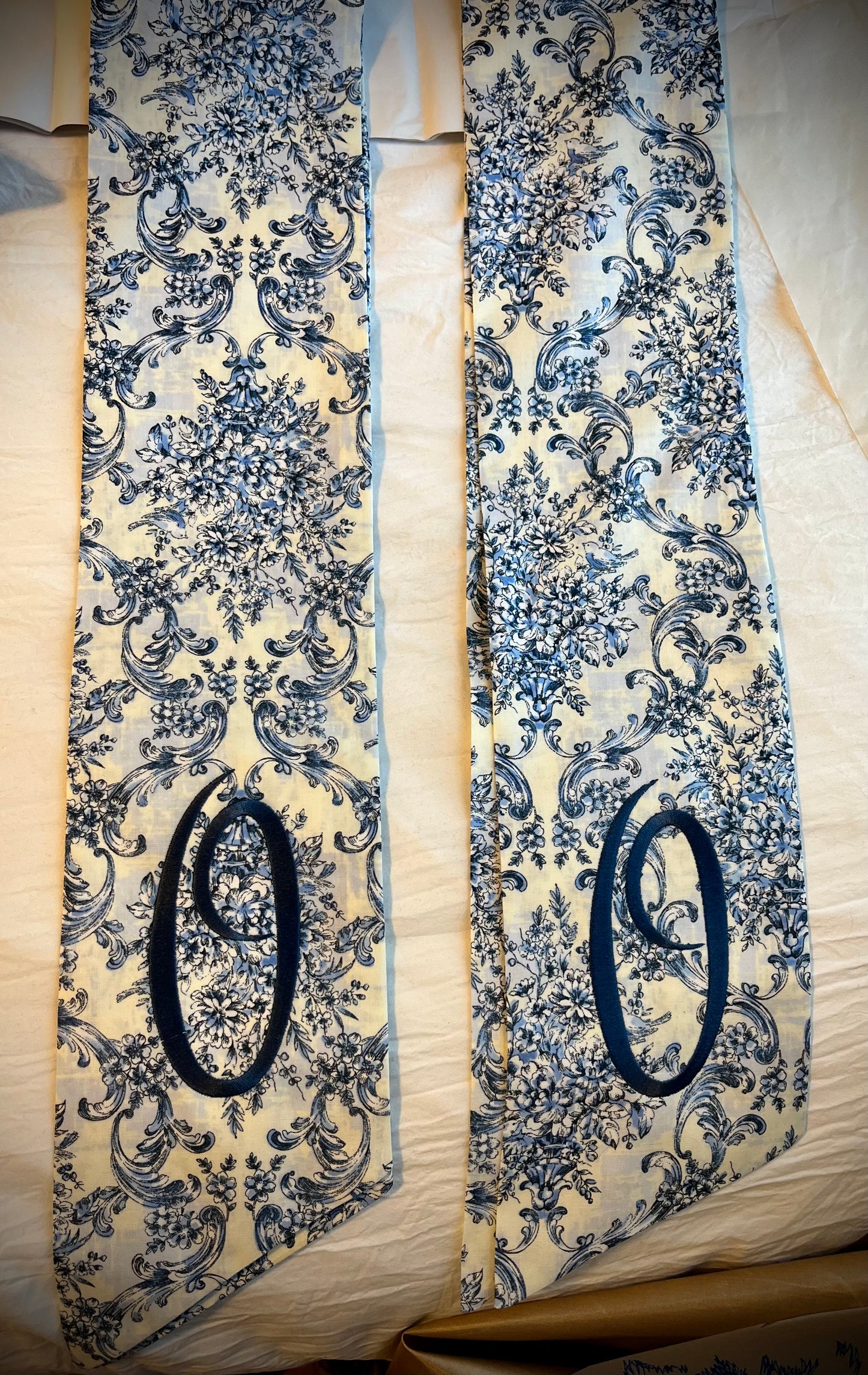 Blue Toile Wreath Sash