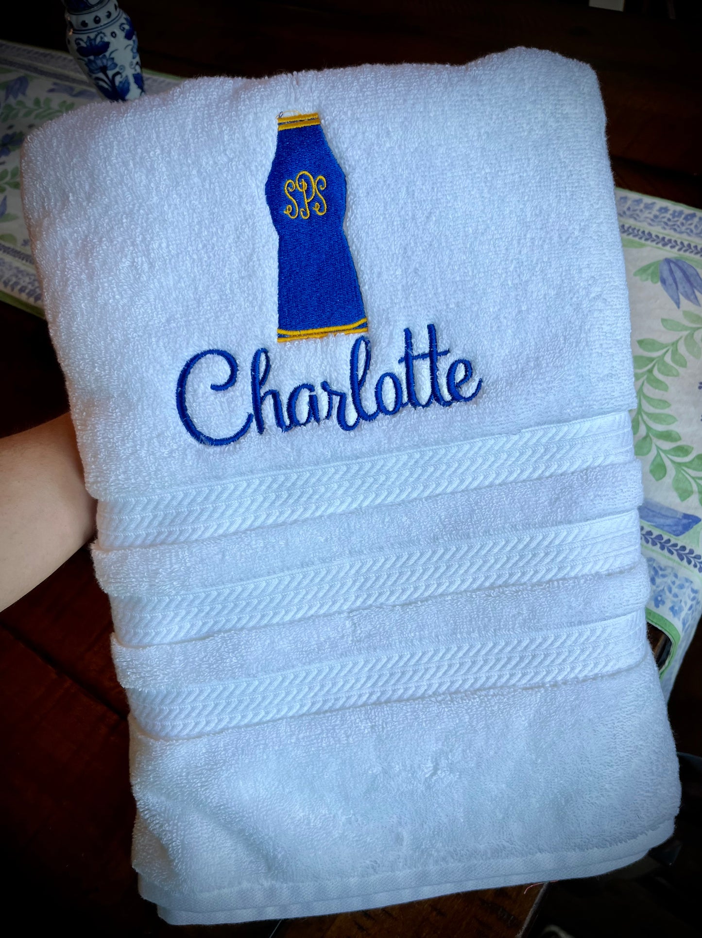 Golden Blue Embroidered Bath Towel