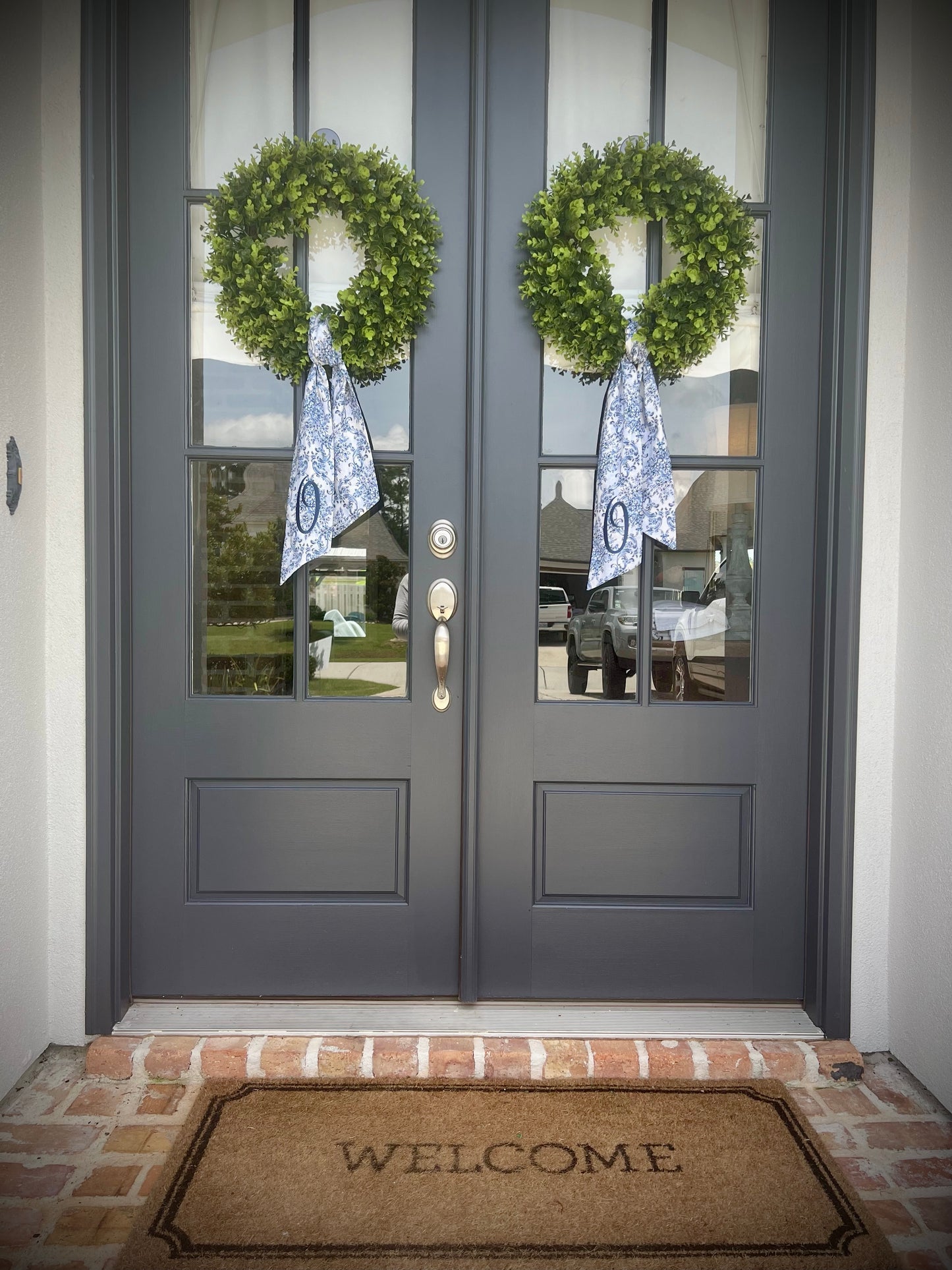 Blue Toile Wreath Sash