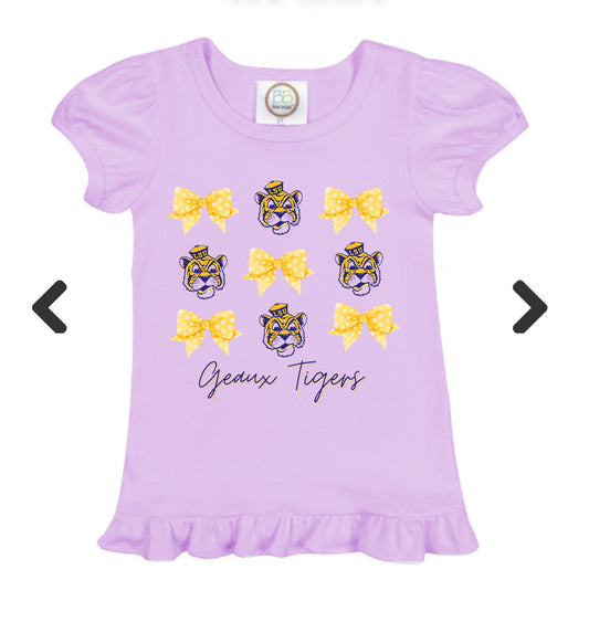 Girl’s Tiger and Bows Ruffle Shirt