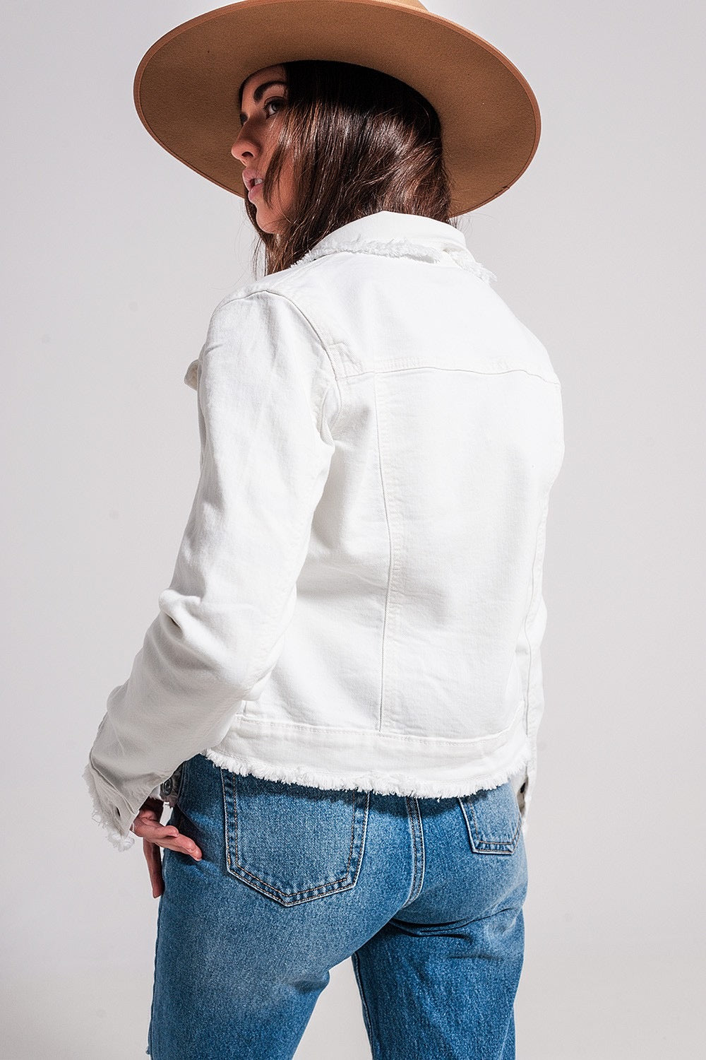 WOLVES RAW EDGE JEAN JACKET IN WHITE