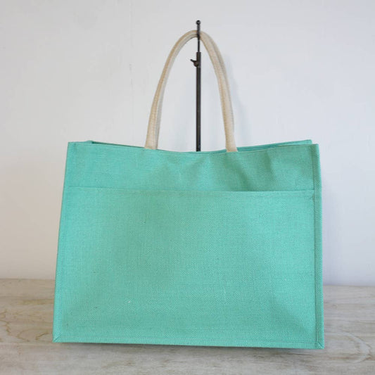 19x14x7.5 Jute Pocket Tote - Kelly