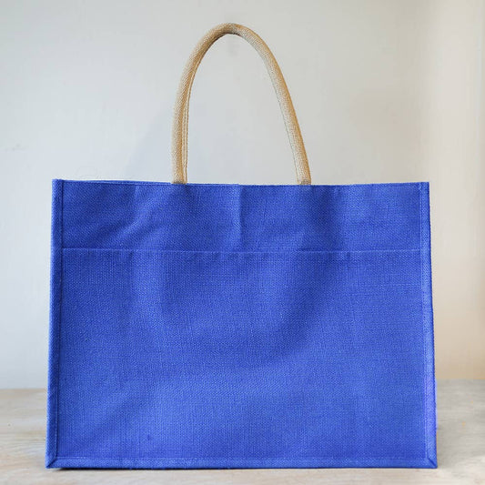 19x14x7.5 Jute Pocket Tote - Lapis