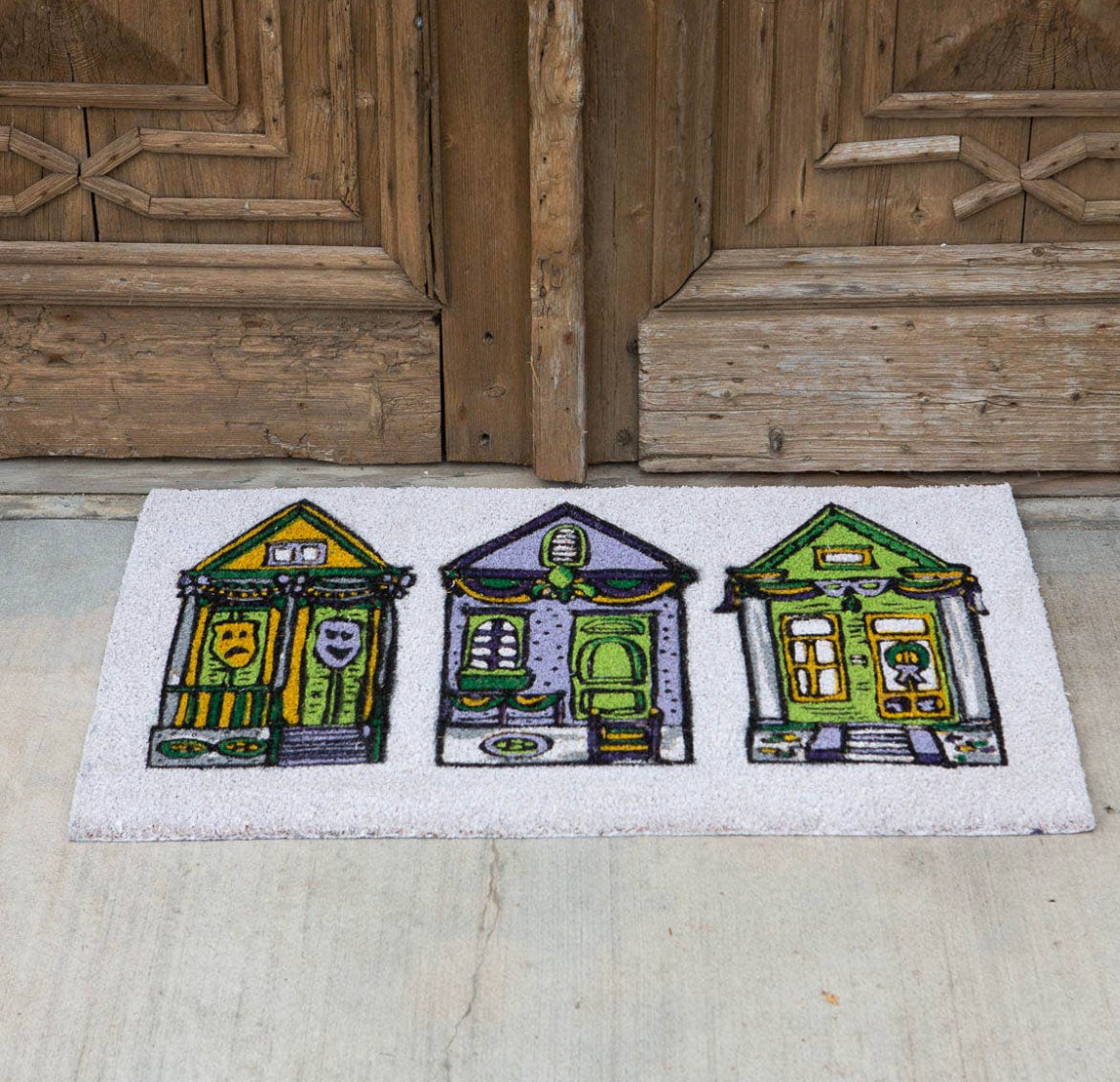 Mardi Parade Houses Coir Doormat