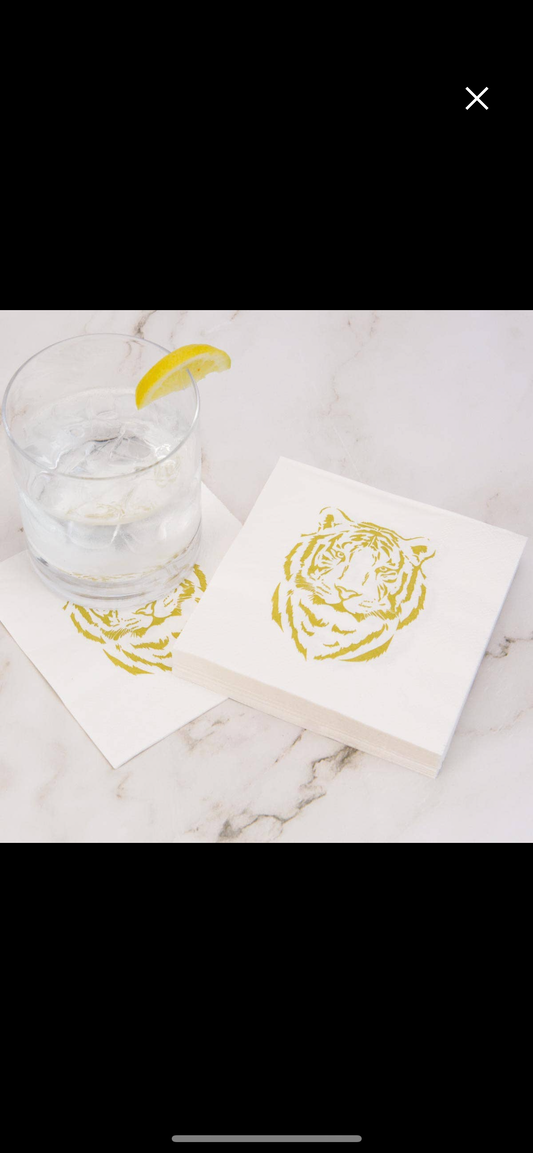 Easy Tiger Cocktail Napkins White/Light Gold 5"