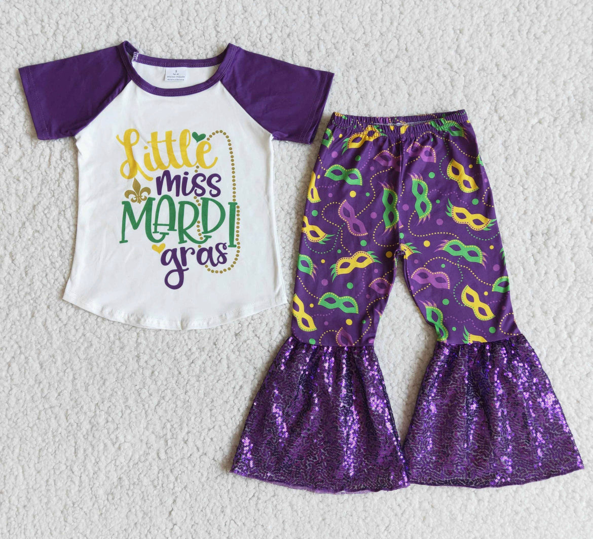 Little miss mardi gras sequin bell bottom pants girls boutique clothing