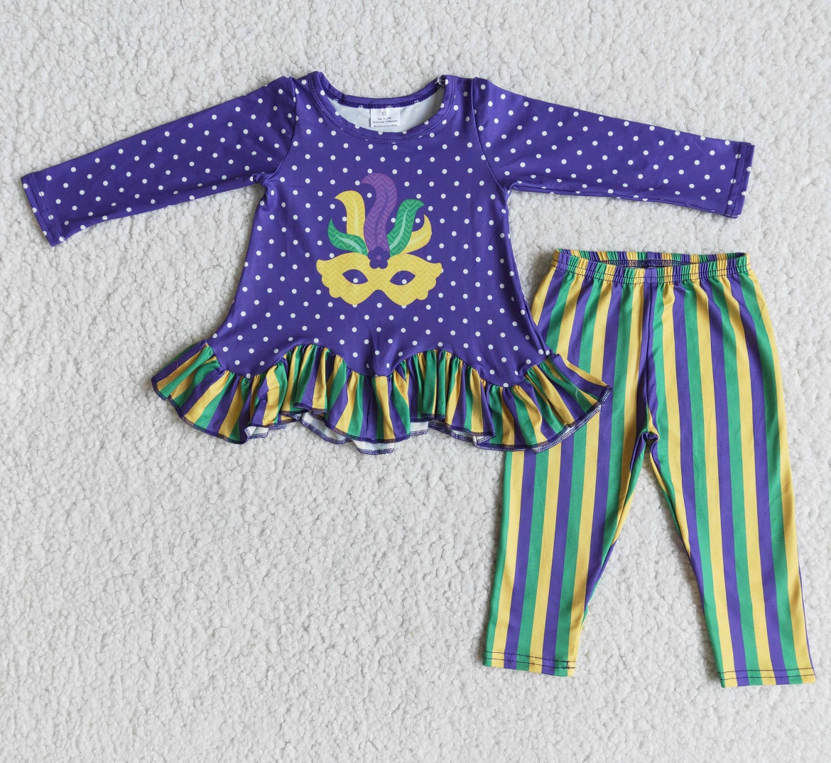 Purple polka dots shirt stripe leggings baby girls mardi gras outfits