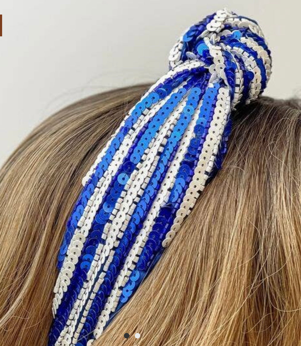 Blue and White Sequin Headband