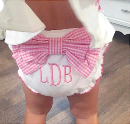 Gingham Bow Diaper Cover - Pink