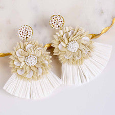 Lily Raffia Earrings in White