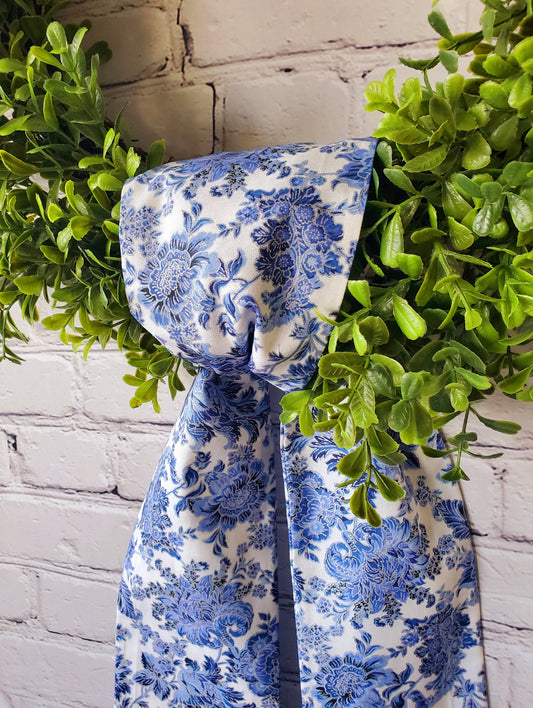 Blue Toile Wreath Sash