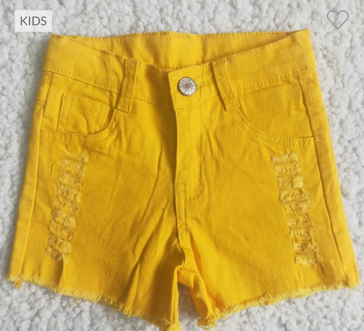Yellow distressed denim shorts girls clothes