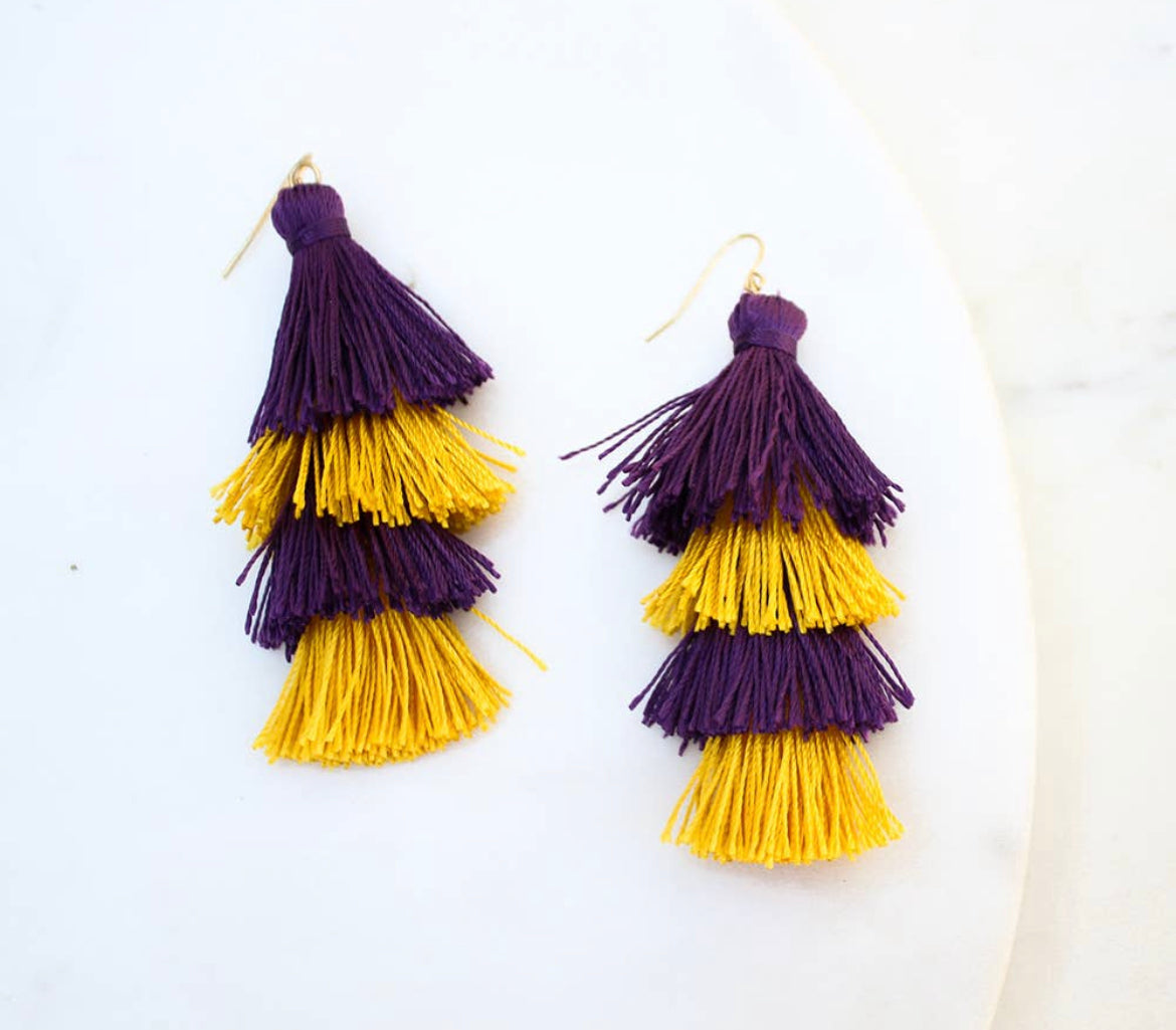 Spirit Tassel Earrings Purple/ Yellow 3"