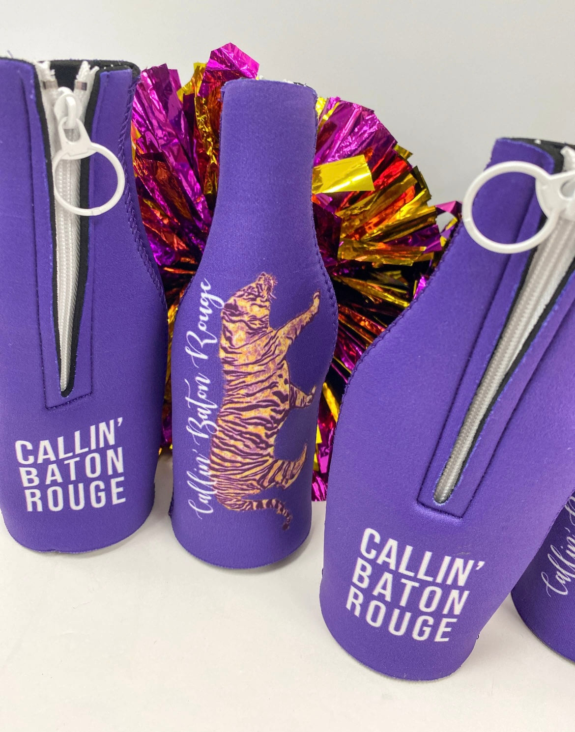 Callin' Baton Rouge Purple Zippered Bottle Koozie