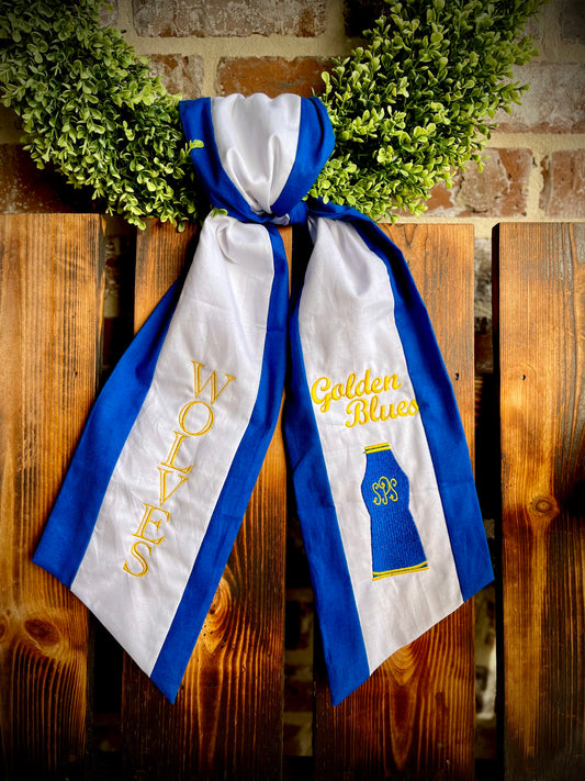 Golden Blues Wreath Sash