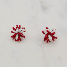 Red and White Pom Pom Earrings