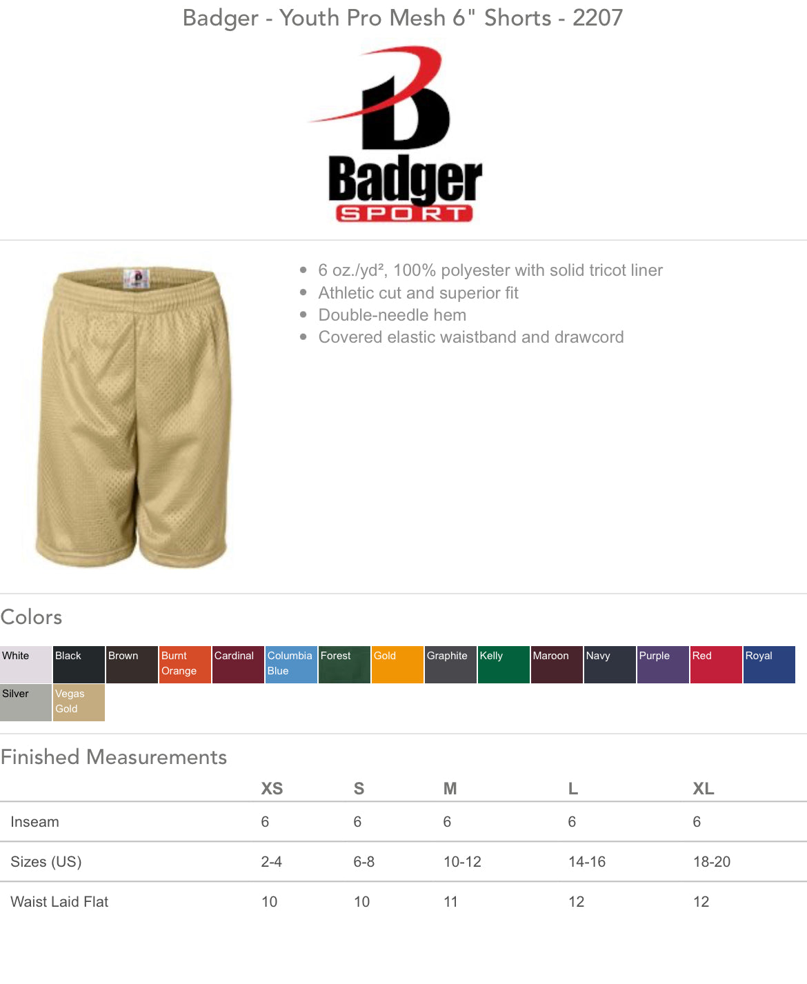 Boys Youth Pro Mesh 6" Shorts